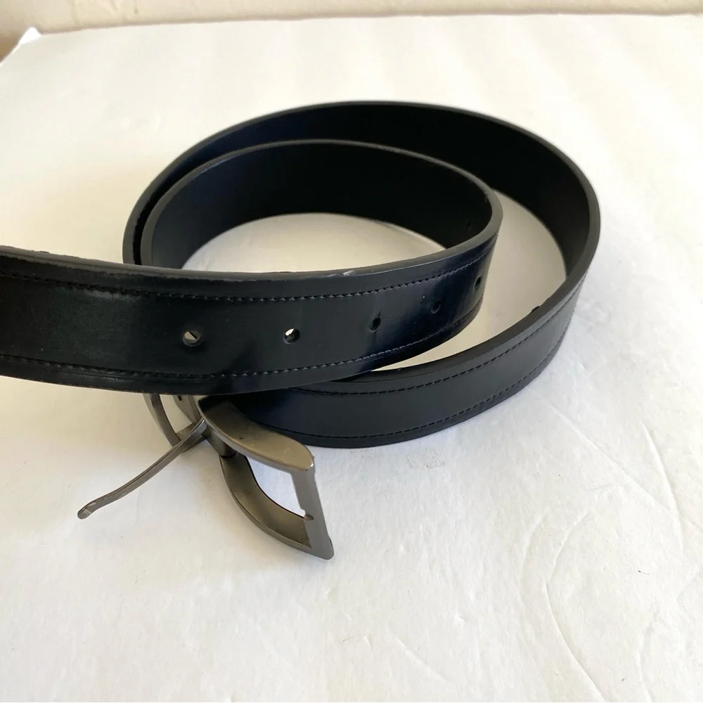 Vintage Guess Reversible Belt Black Brown Men M 34-36 Faux Leather Silver Buckle